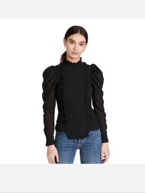 NWT GANNI DOTTED GEORGETTE PANELED BLOUSE